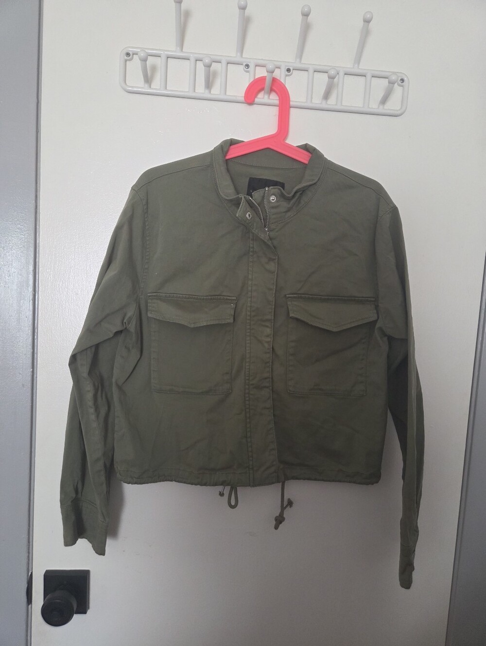 Sanctuary Olive Green Cropped Utility Military Jacket Drawstring Hem Size M